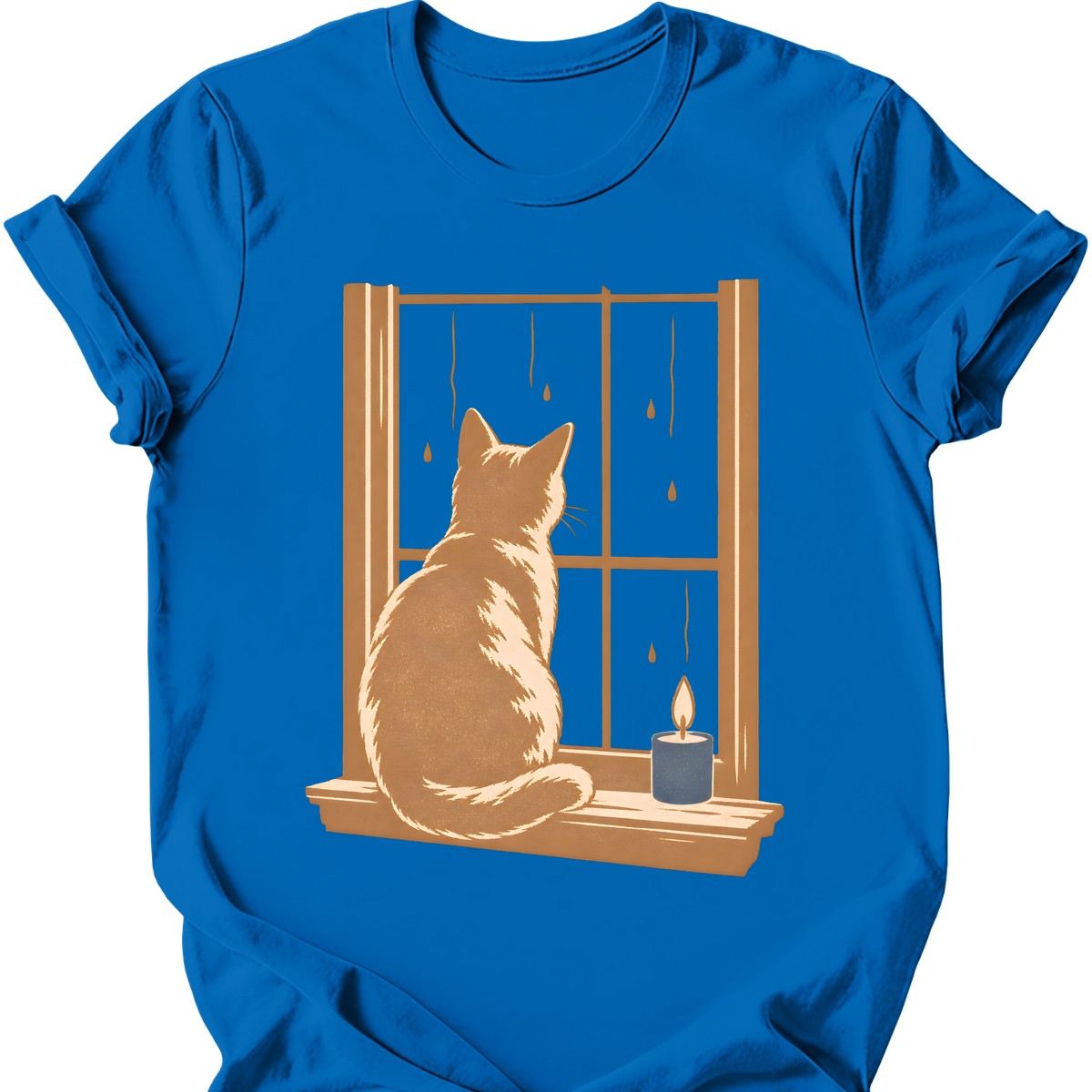 Rainy Window Cat T-Shirt — Royal