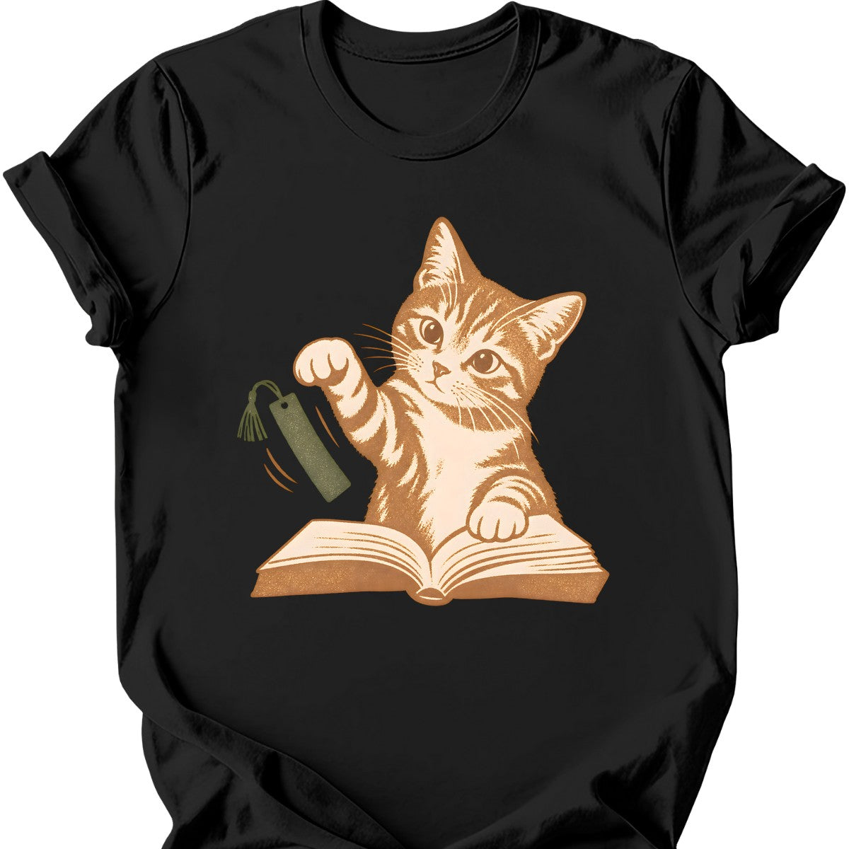 Bookmark Thief Cat T-Shirt — Black