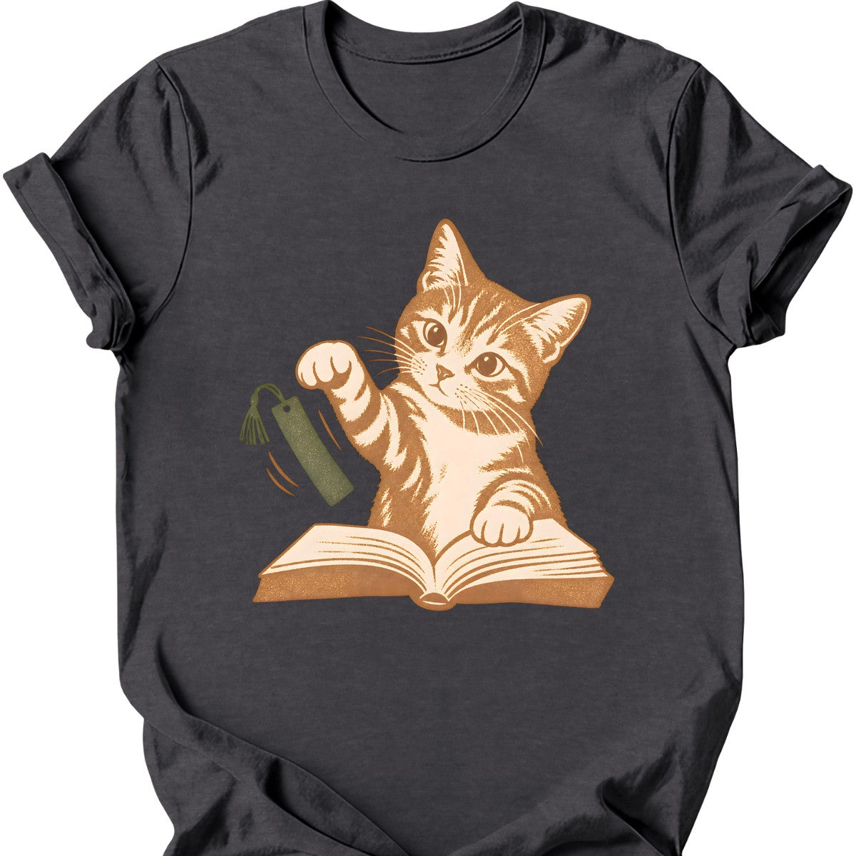 Bookmark Thief Cat T-Shirt — Dark Heather