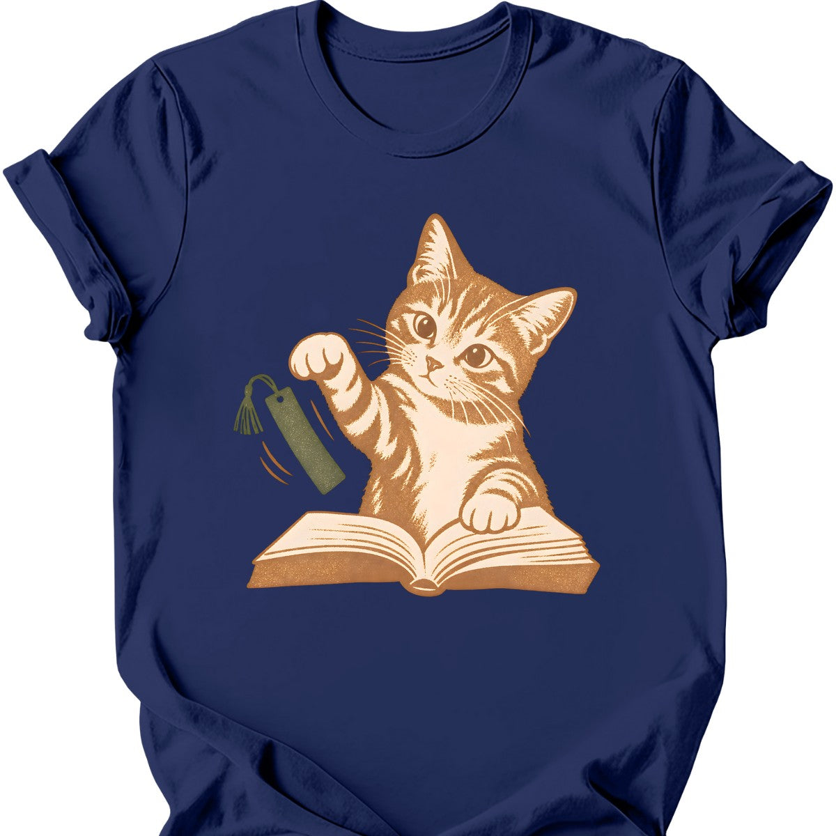Bookmark Thief Cat T-Shirt — Navy