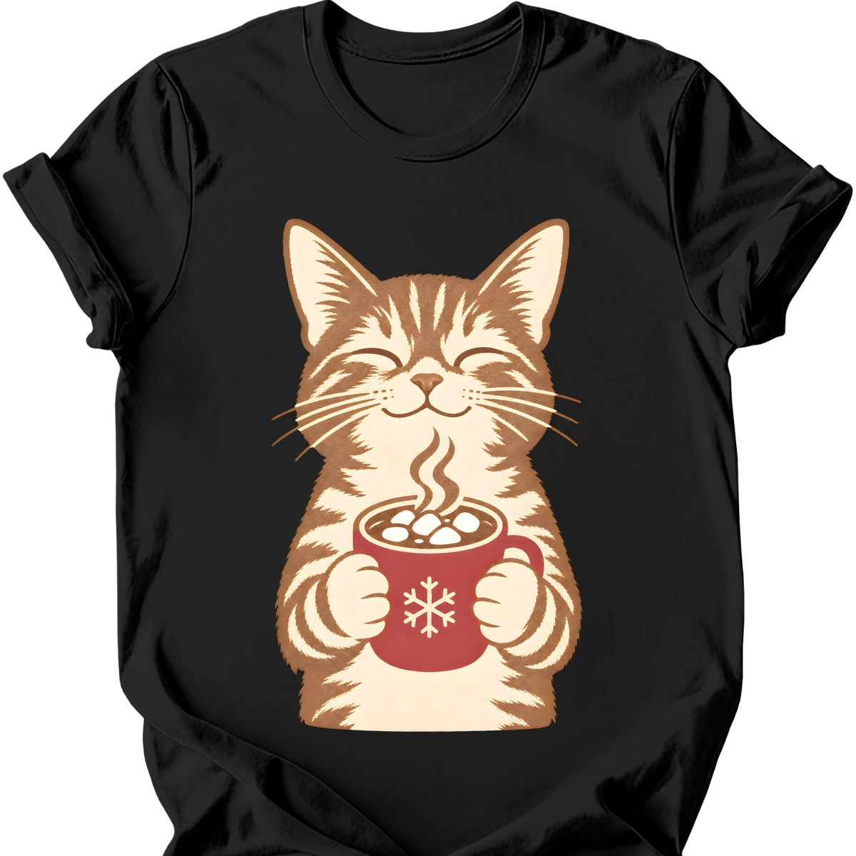 Hot Cocoa Cat T-Shirt — Black