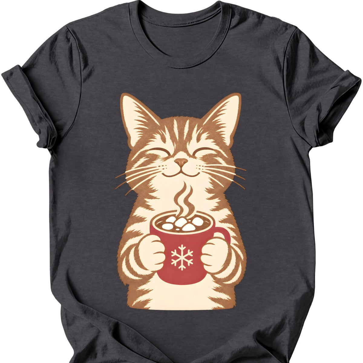 Hot Cocoa Cat T-Shirt — Dark Heather