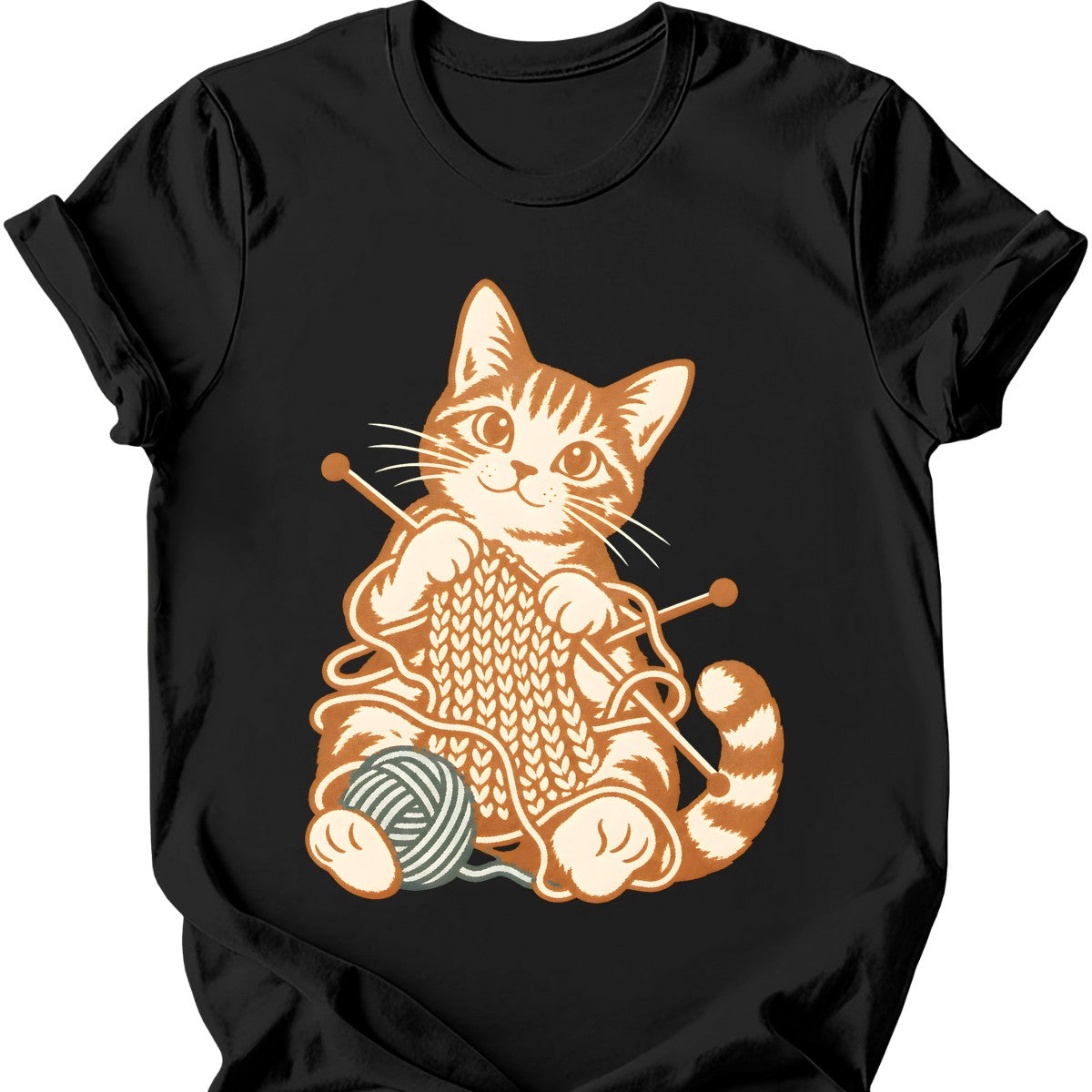 Knitting Cat T-Shirt — Black