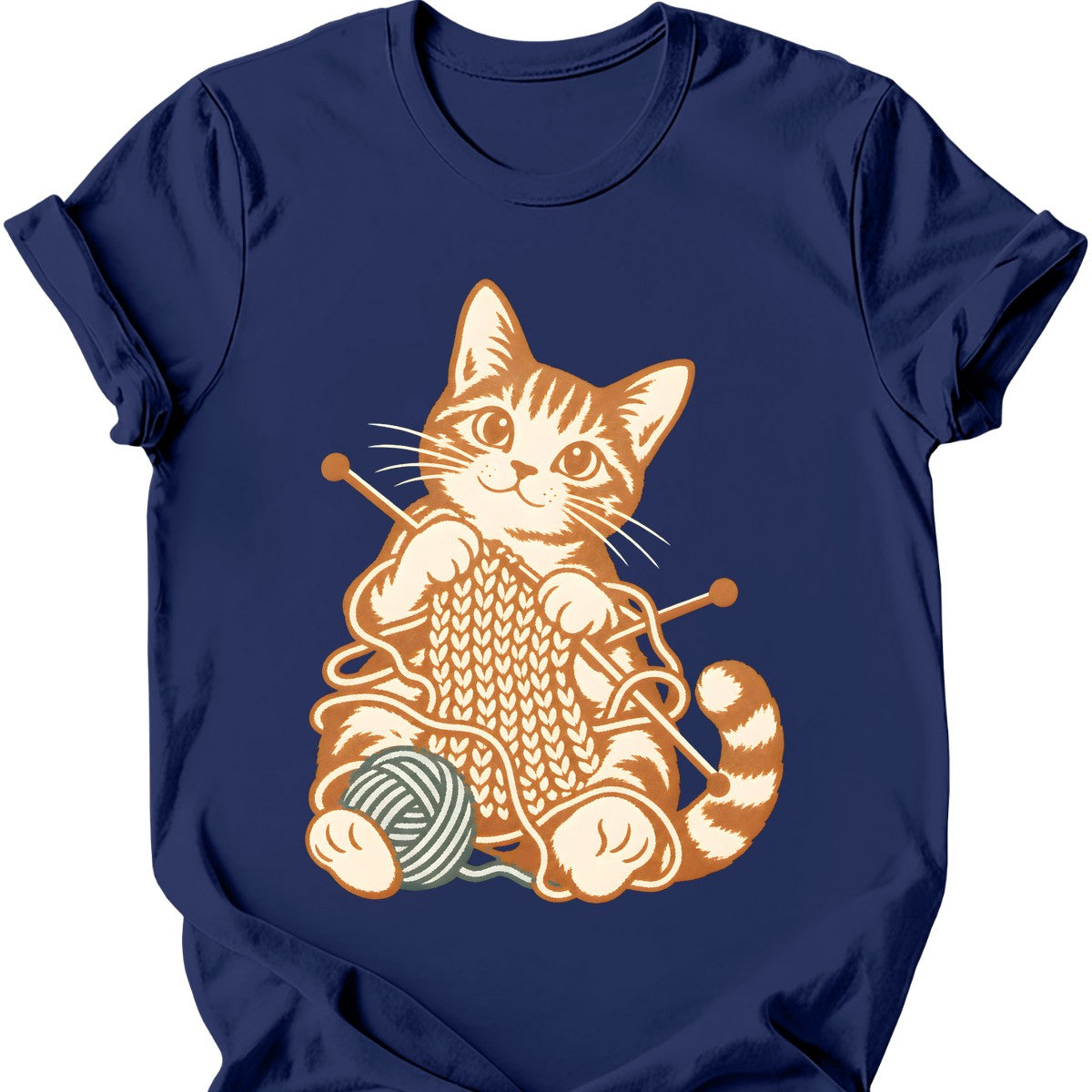 Knitting Cat T-Shirt — Navy