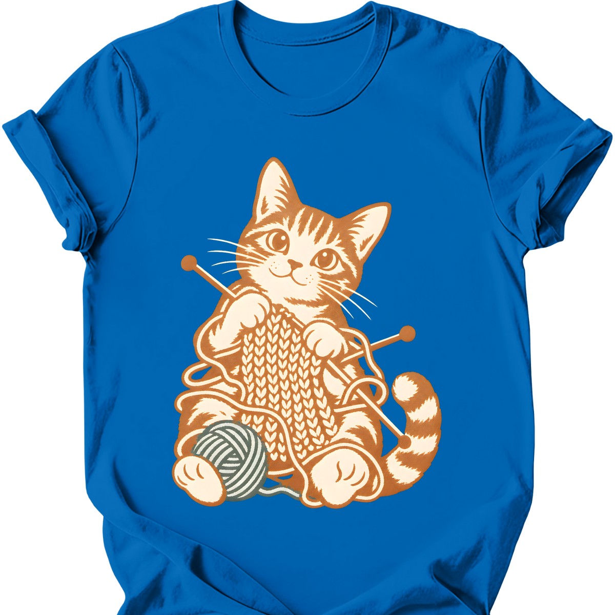 Knitting Cat T-Shirt — Royal