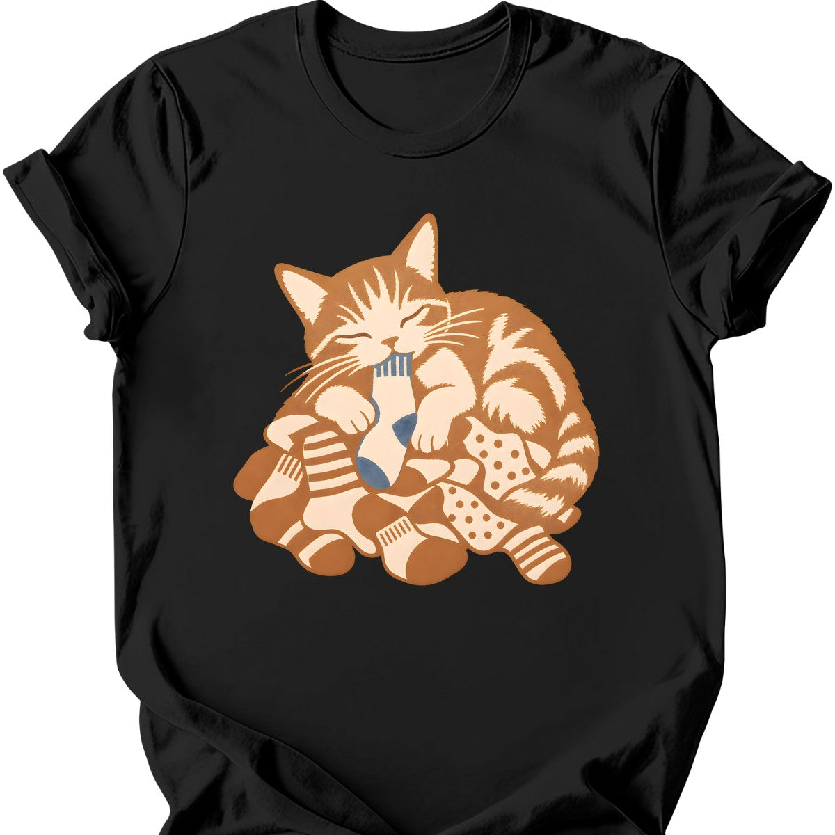 Sock Thief Cat T-Shirt — Black