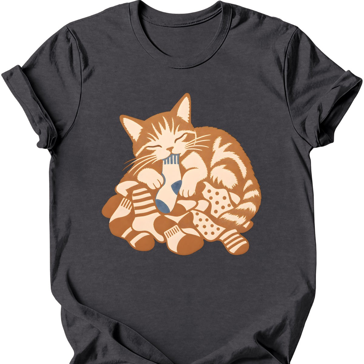 Sock Thief Cat T-Shirt — Dark Heather