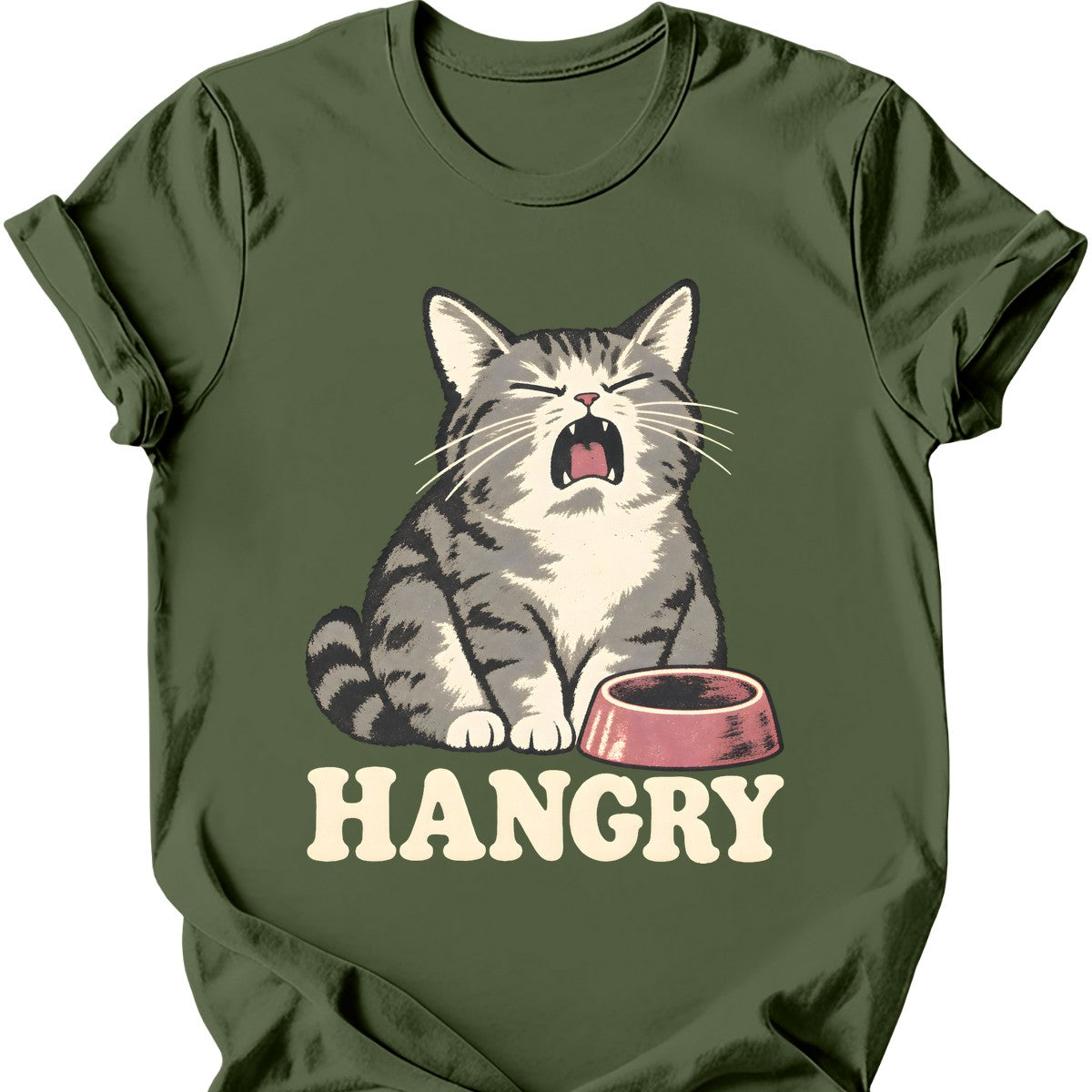 Hangry Cat T-Shirt — Military Green