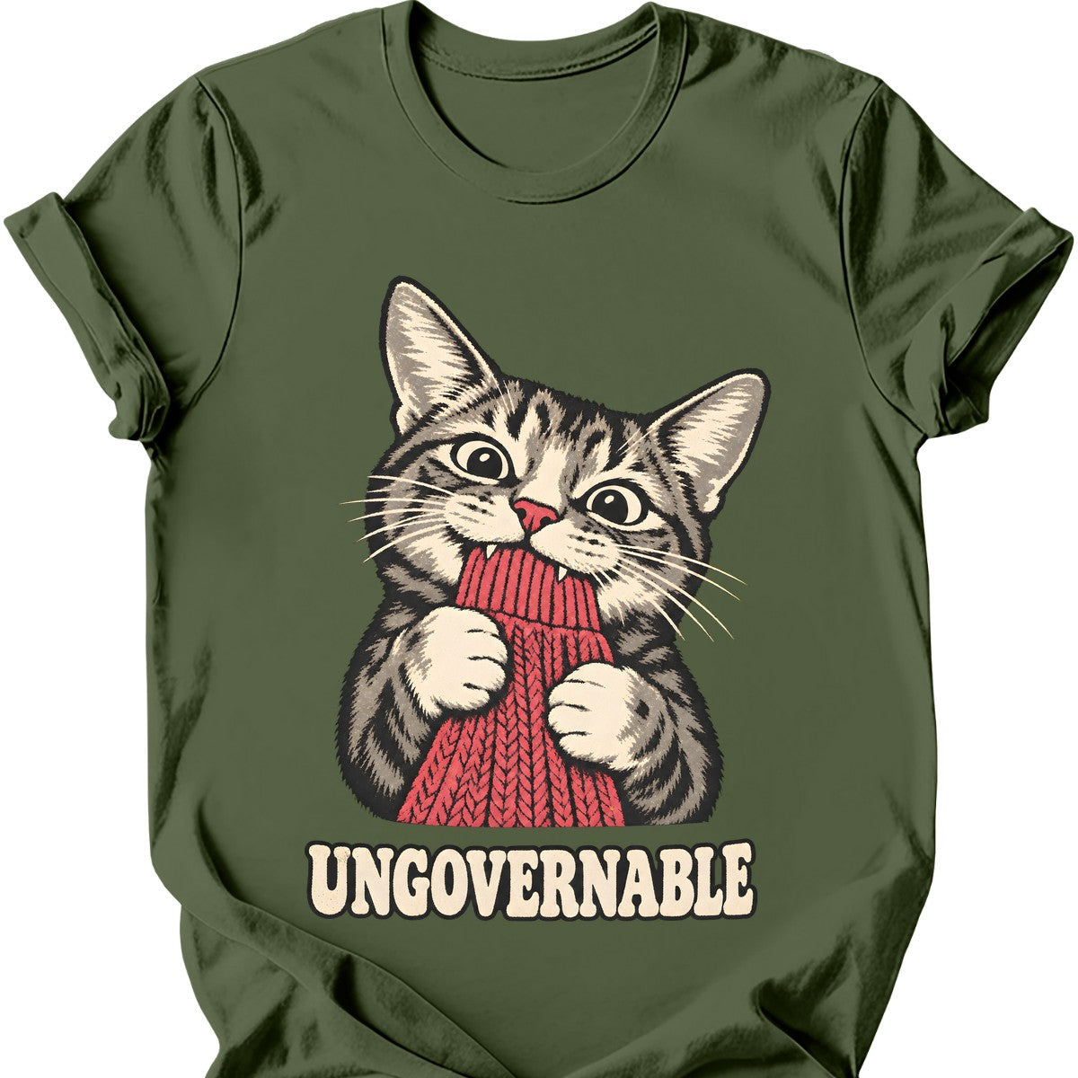 Ungovernable Cat T-Shirt — Military Green