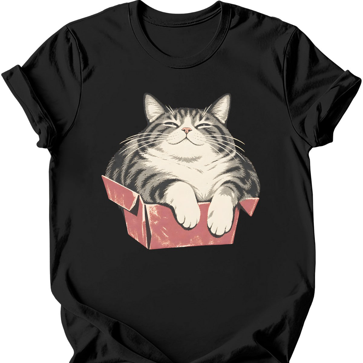 Too Small Box Cat T-Shirt — Black