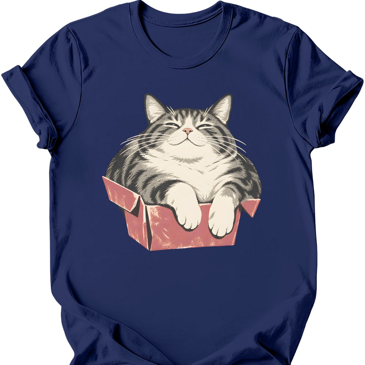 Too Small Box Cat T-Shirt — Navy