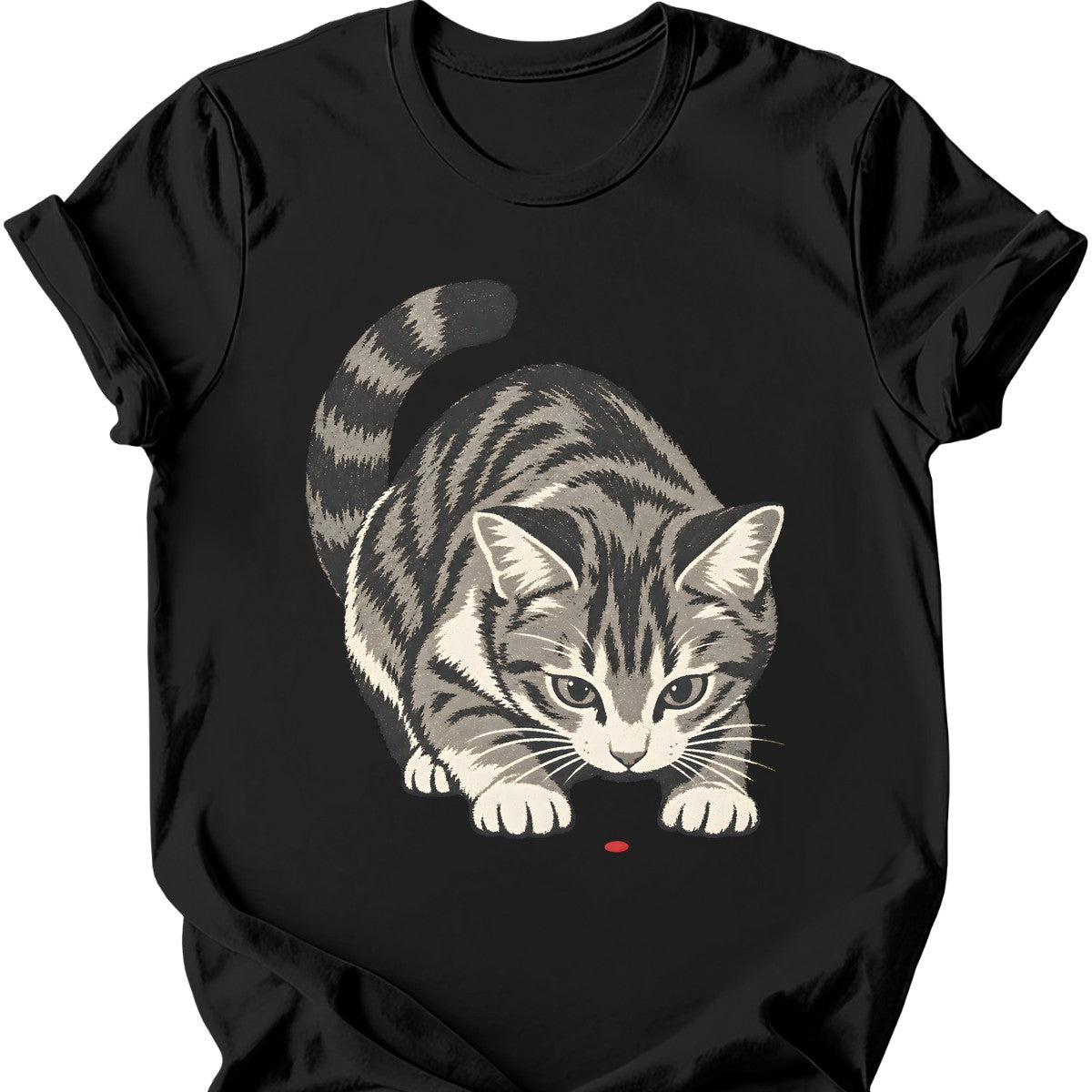 Red Dot Cat T-Shirt — Black