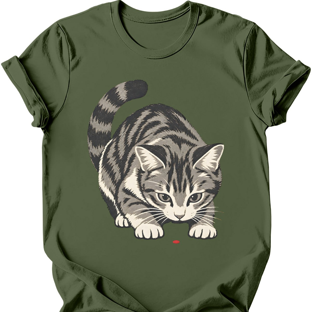 Red Dot Cat T-Shirt — Military Green