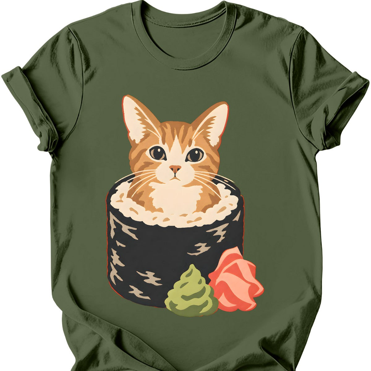 Sushi Cat T-Shirt — Military Green