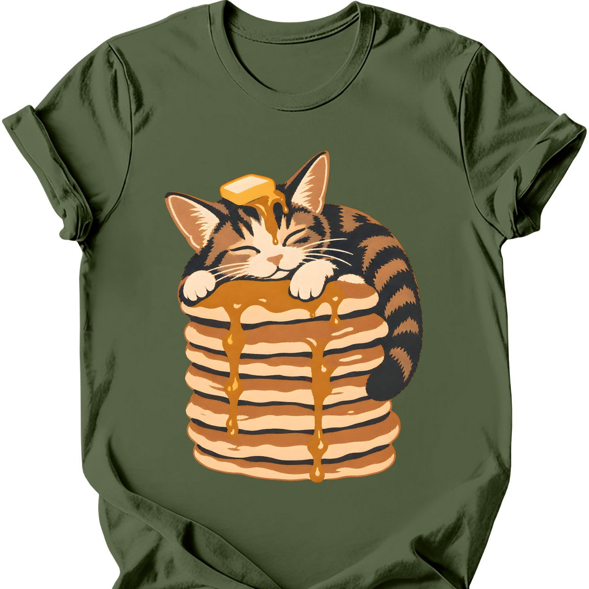 Pancake Cat T-Shirt — Military Green