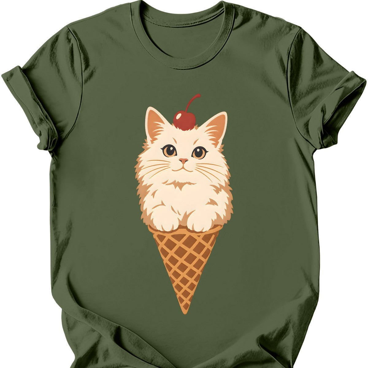 Ice Cream Cat T-Shirt — Military Green