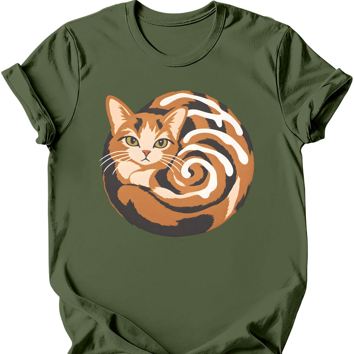 Cinnamon Roll Cat T-Shirt — Military Green