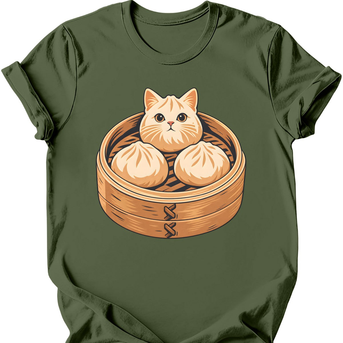 Dumpling Cat T-Shirt — Military Green