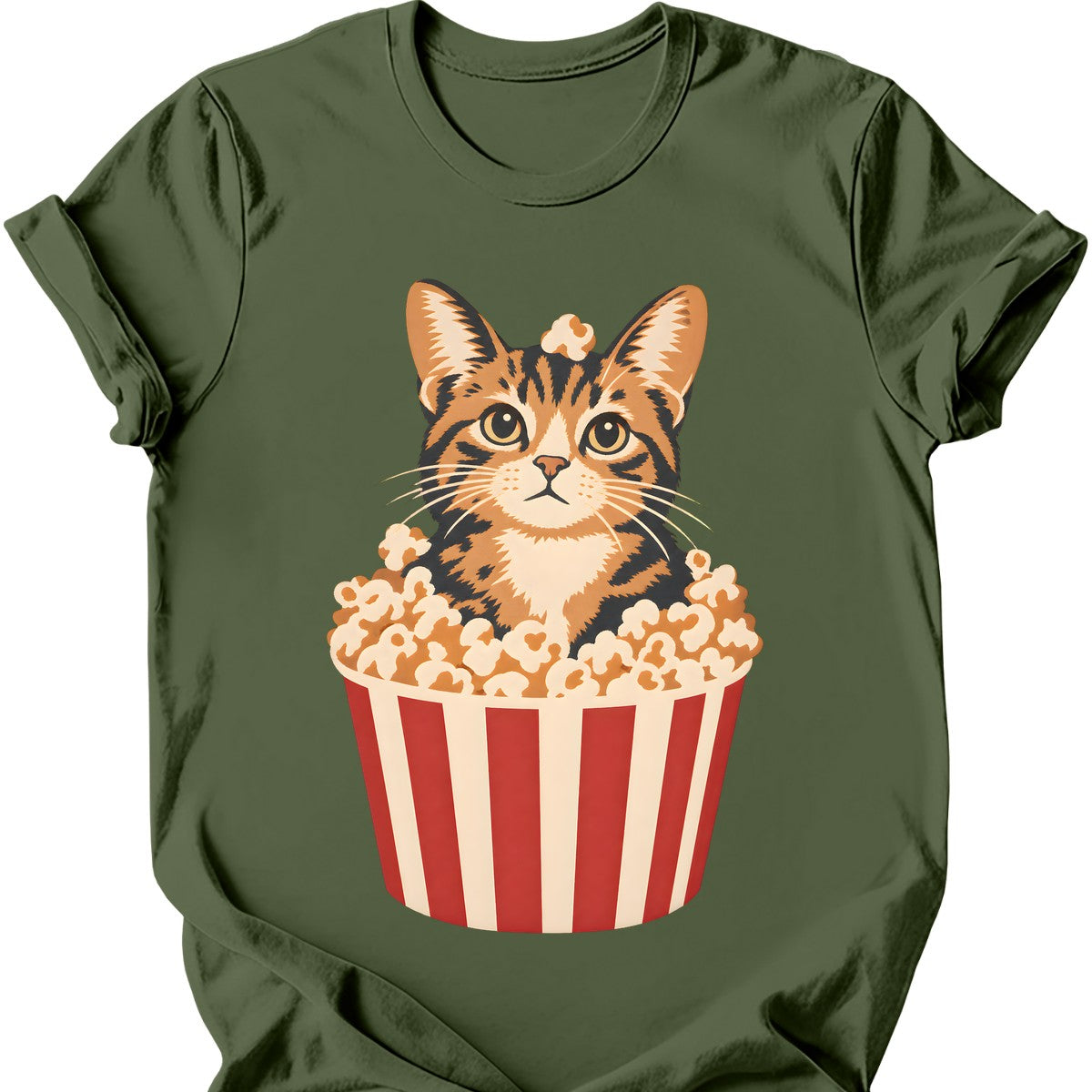 Popcorn Cat T-Shirt — Military Green
