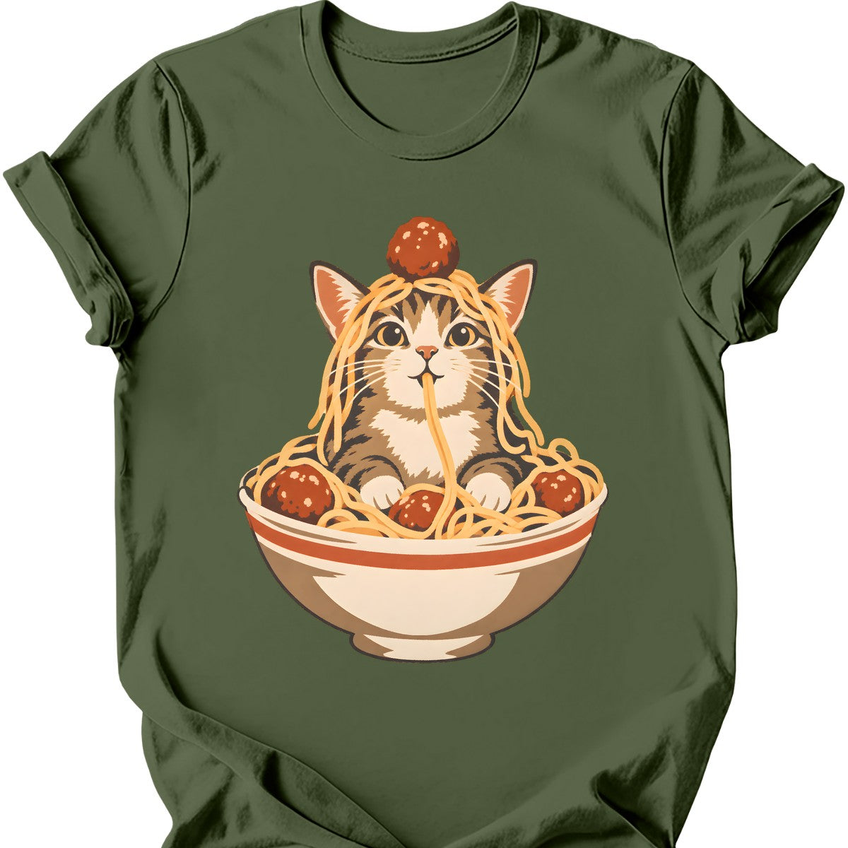 Spaghetti Cat T-Shirt — Military Green