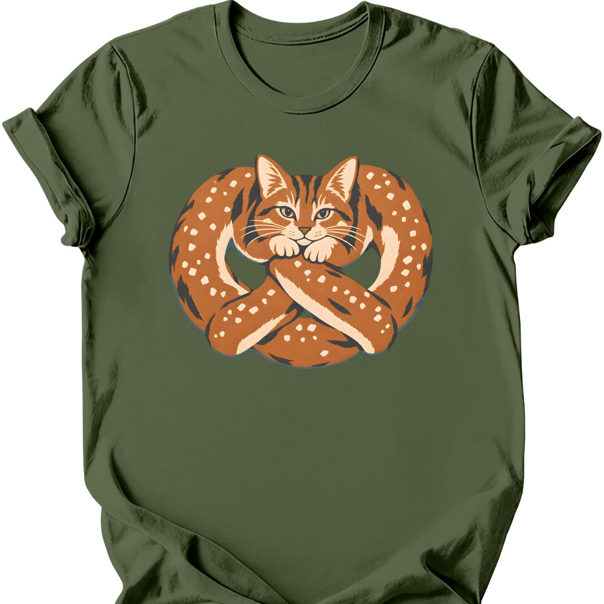 Pretzel Cat T-Shirt — Military Green