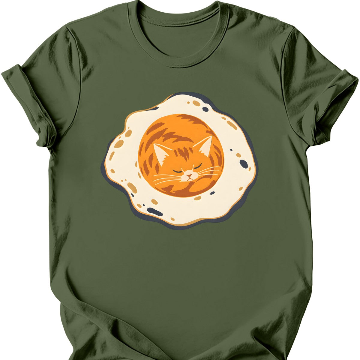 Fried Egg Cat T-Shirt — Military Green