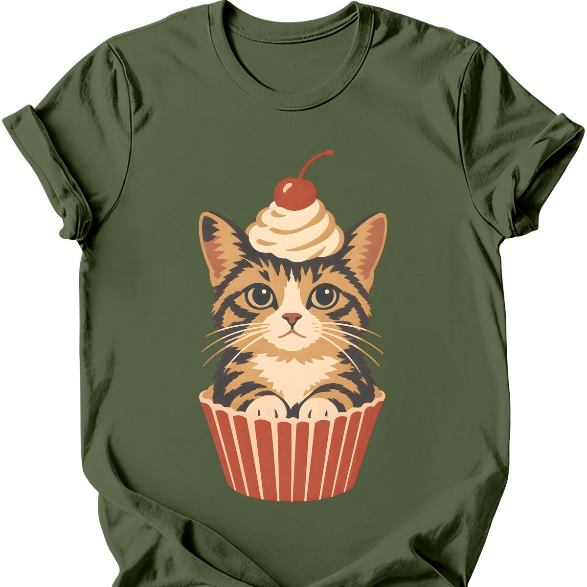Cupcake Cat T-Shirt — Military Green