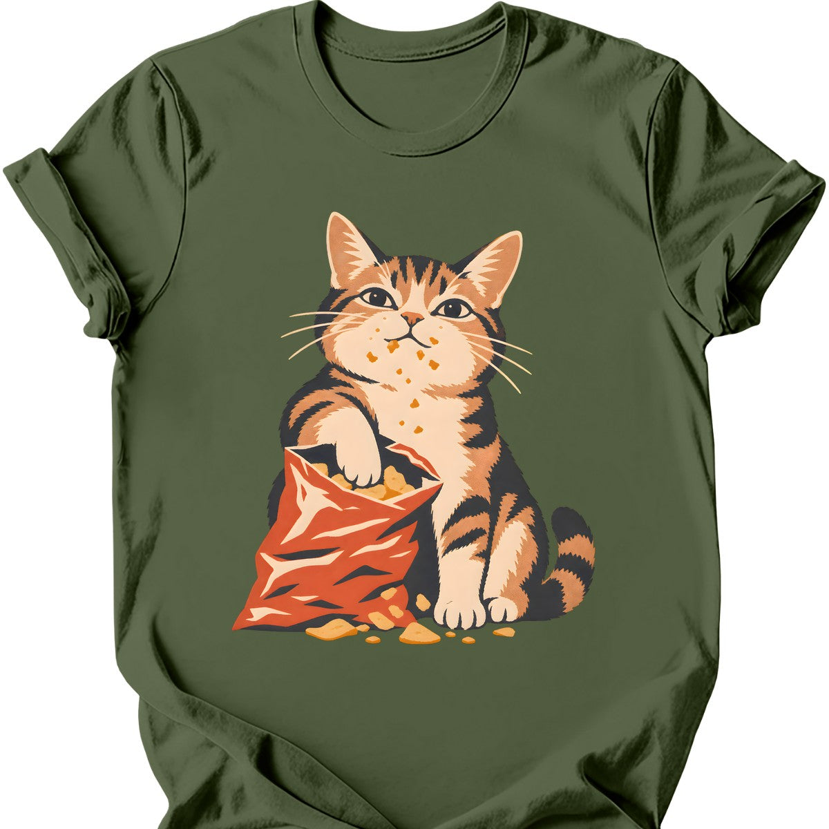 Snack Thief Cat T-Shirt — Military Green