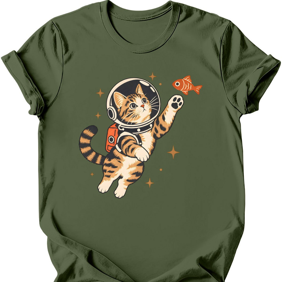Astronaut Cat T-Shirt — Military Green