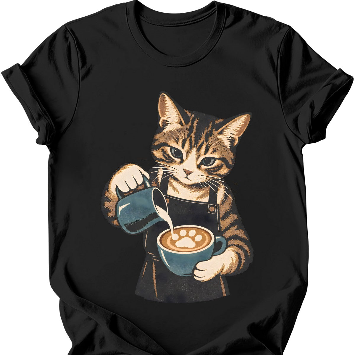 Barista Cat T-Shirt — Black