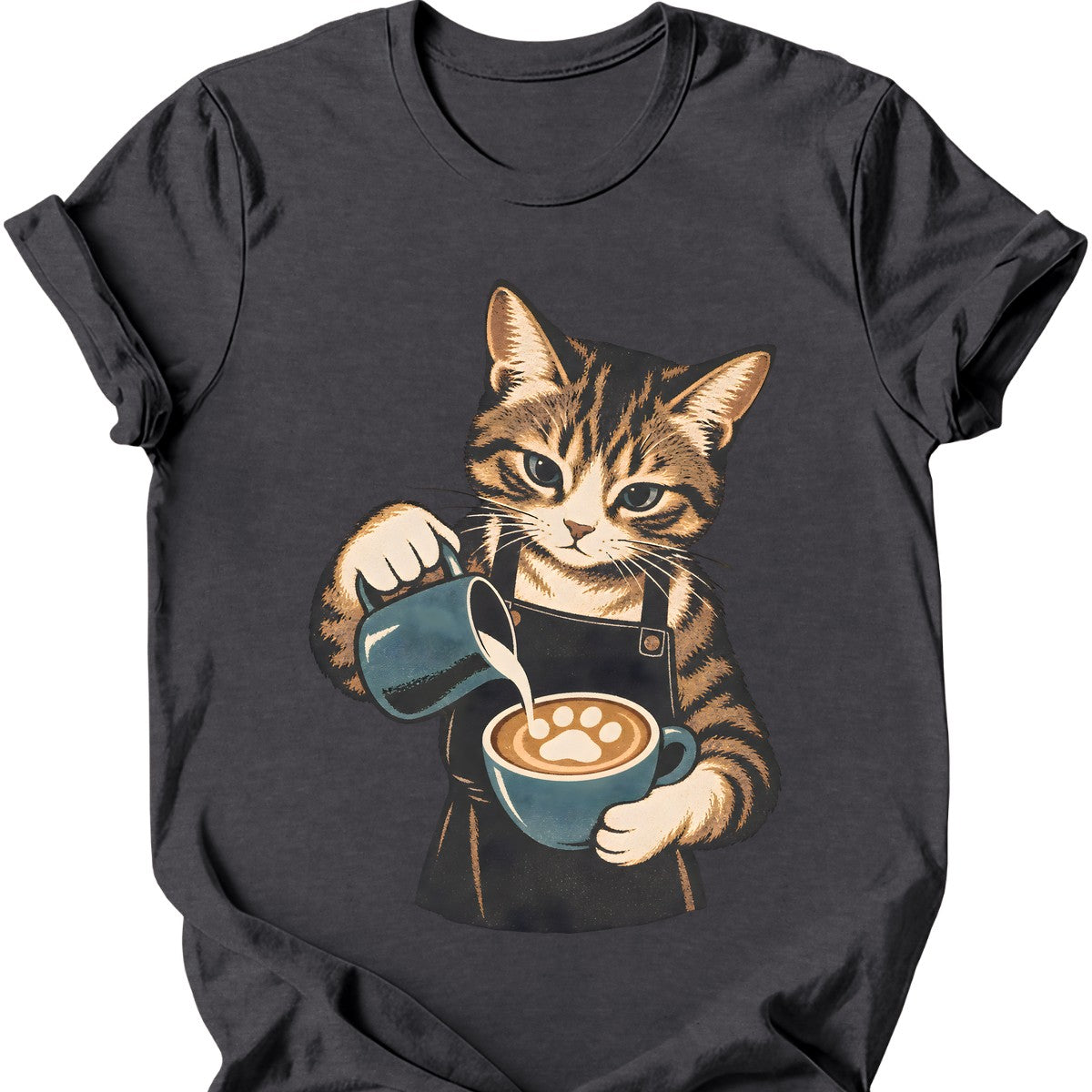 Barista Cat T-Shirt — Dark Heather