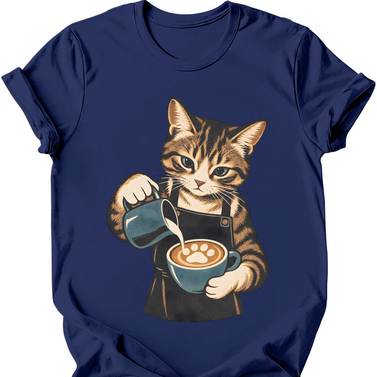 Barista Cat T-Shirt — Navy