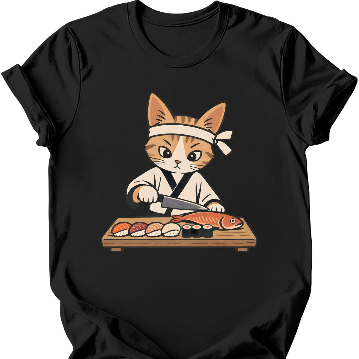 Sushi Chef Cat T-Shirt — Black