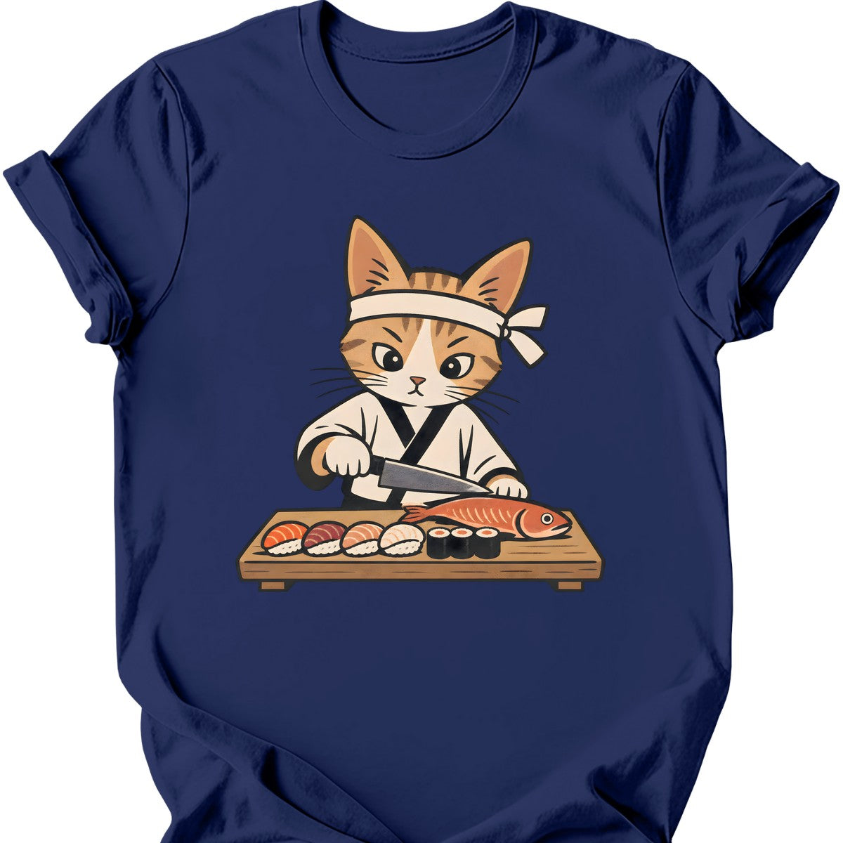 Sushi Chef Cat T-Shirt — Navy