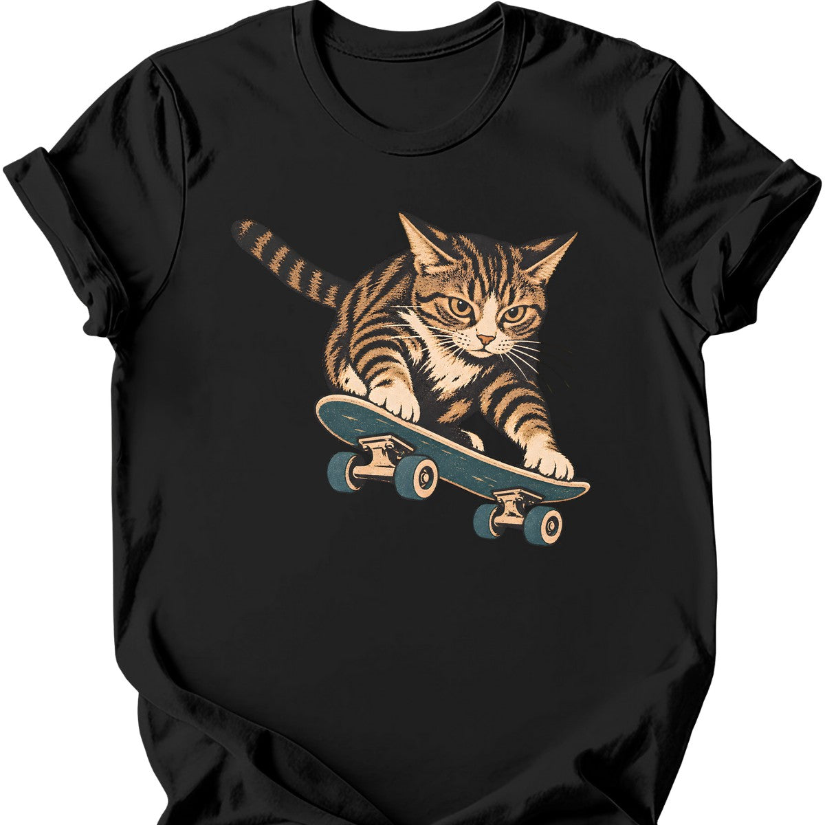 Skater Cat T-Shirt — Black