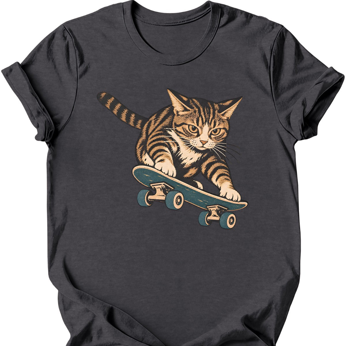 Skater Cat T-Shirt — Dark Heather