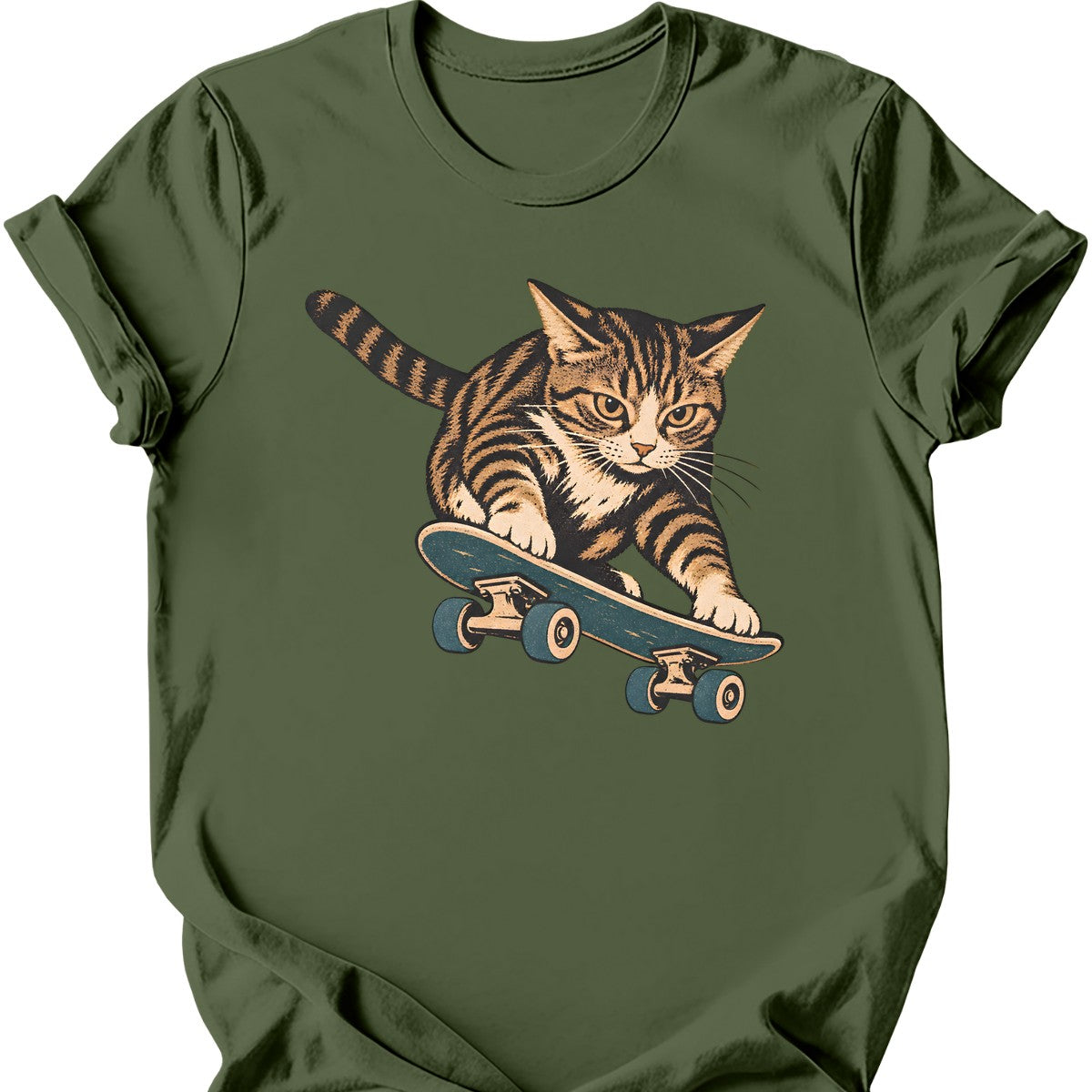 Skater Cat T-Shirt — Military Green