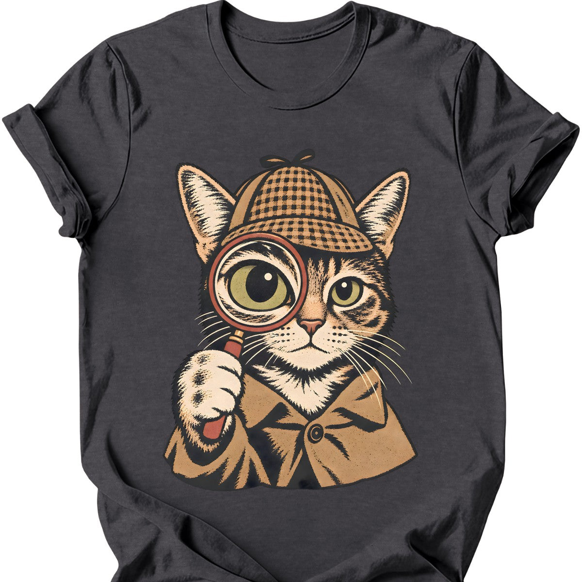 Detective Cat T-Shirt — Dark Heather