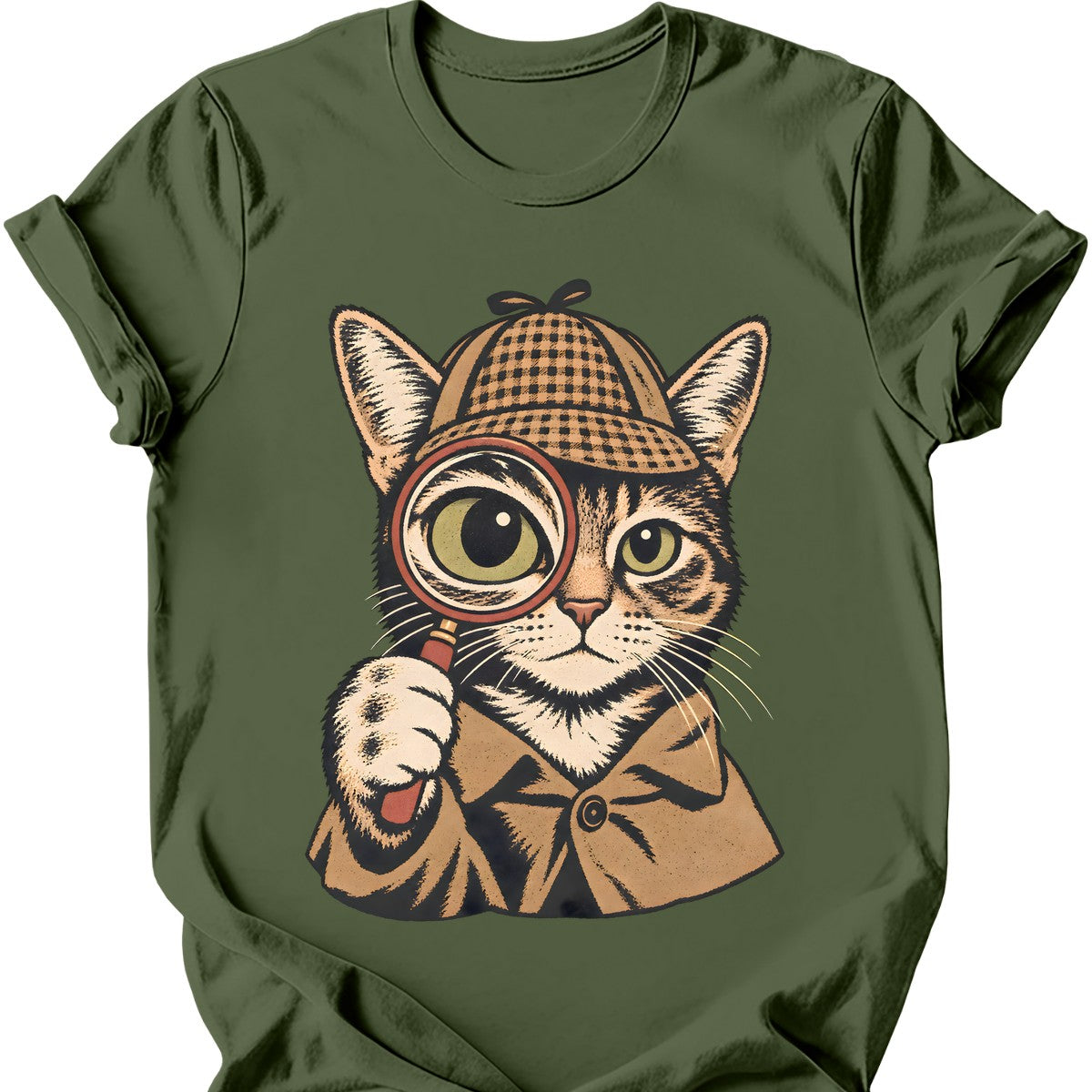Detective Cat T-Shirt — Military Green