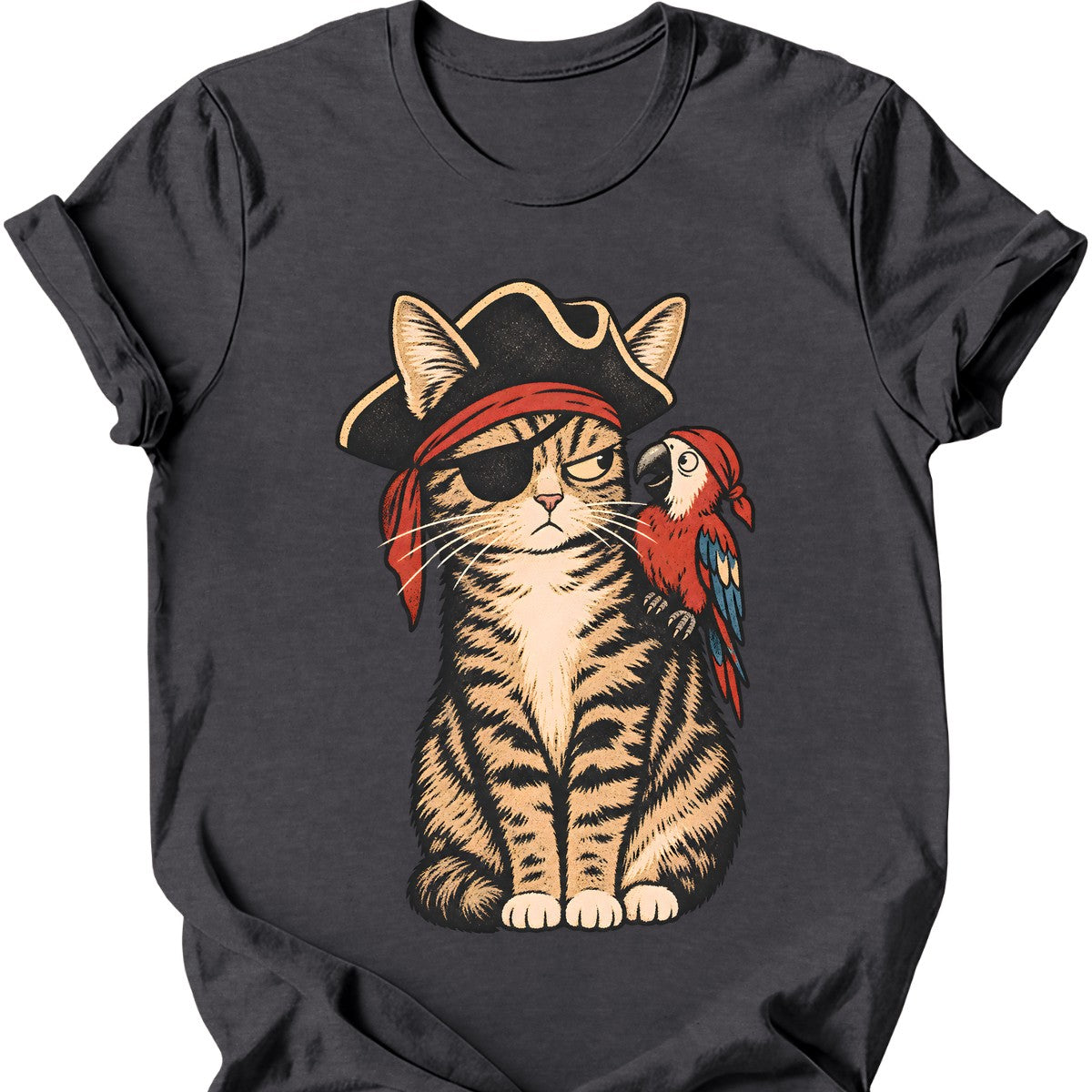 Pirate Cat T-Shirt — Dark Heather