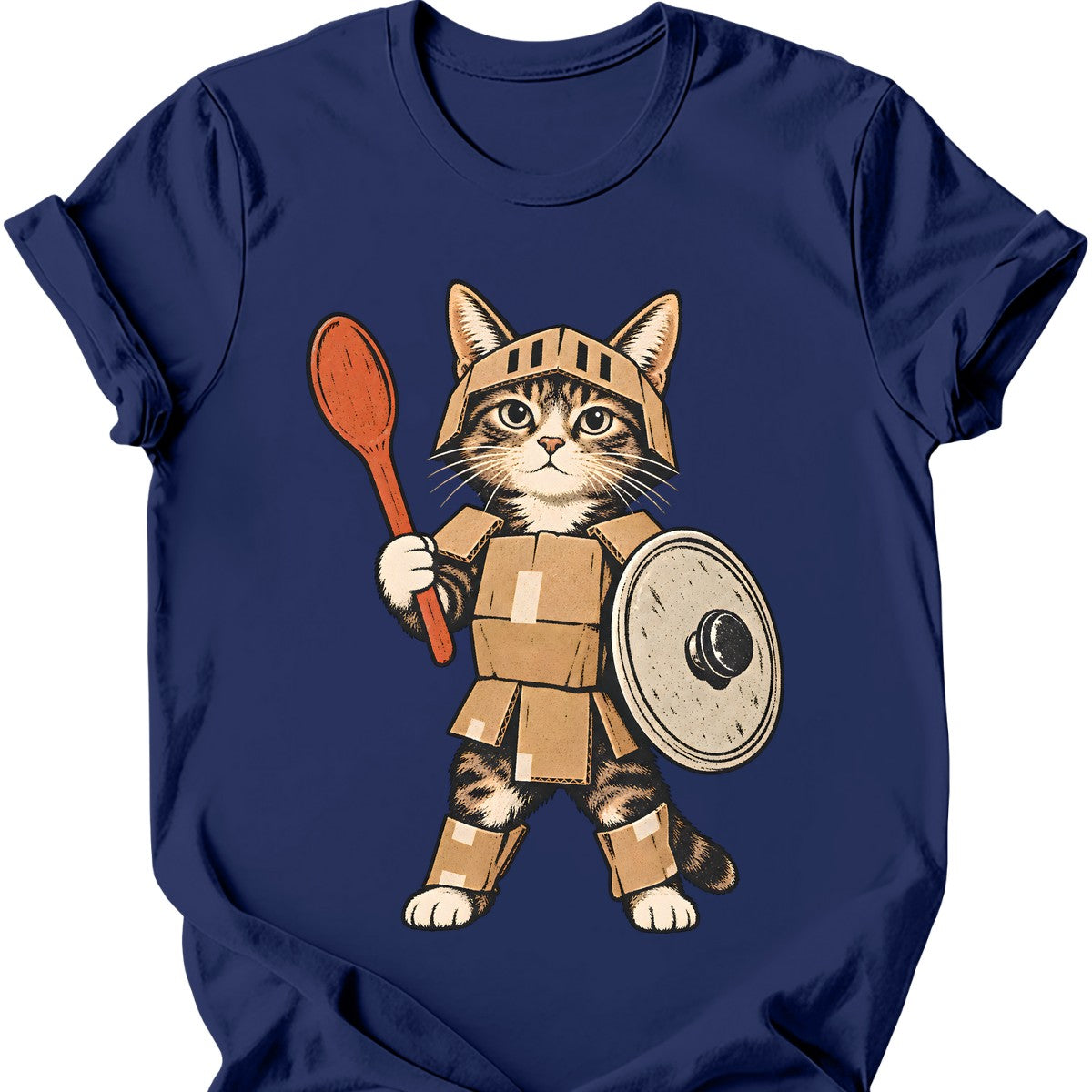 Cardboard Knight Cat T-Shirt — Navy