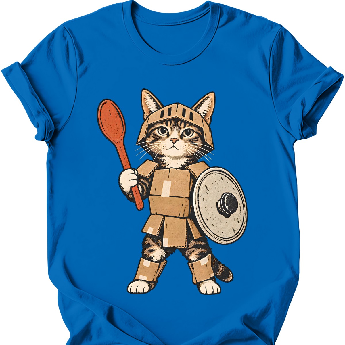 Cardboard Knight Cat T-Shirt — Royal