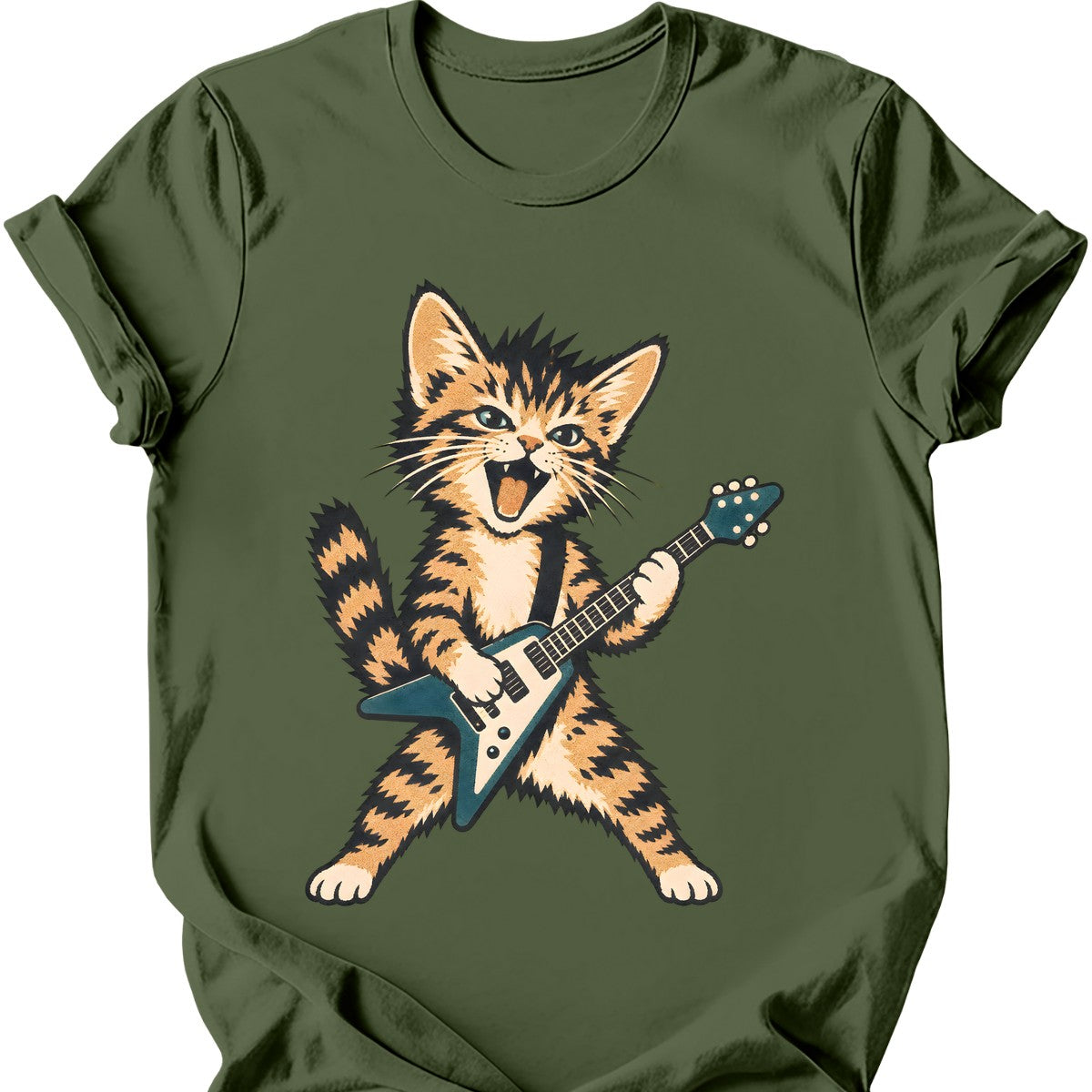 Rockstar Cat T-Shirt — Military Green