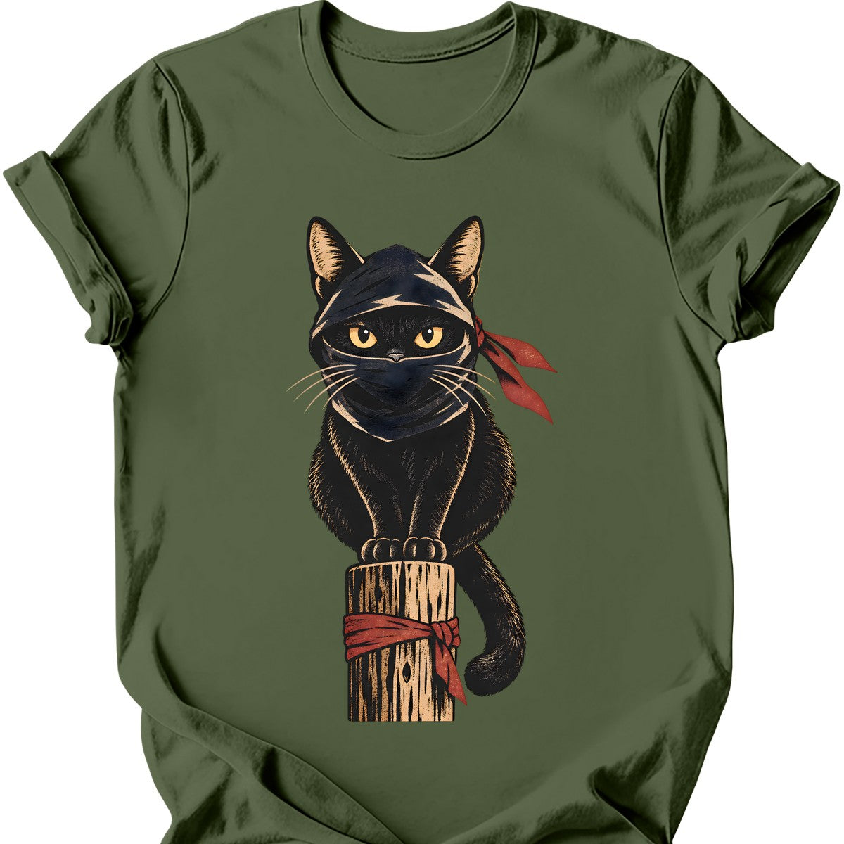 Ninja Cat T-Shirt — Military Green
