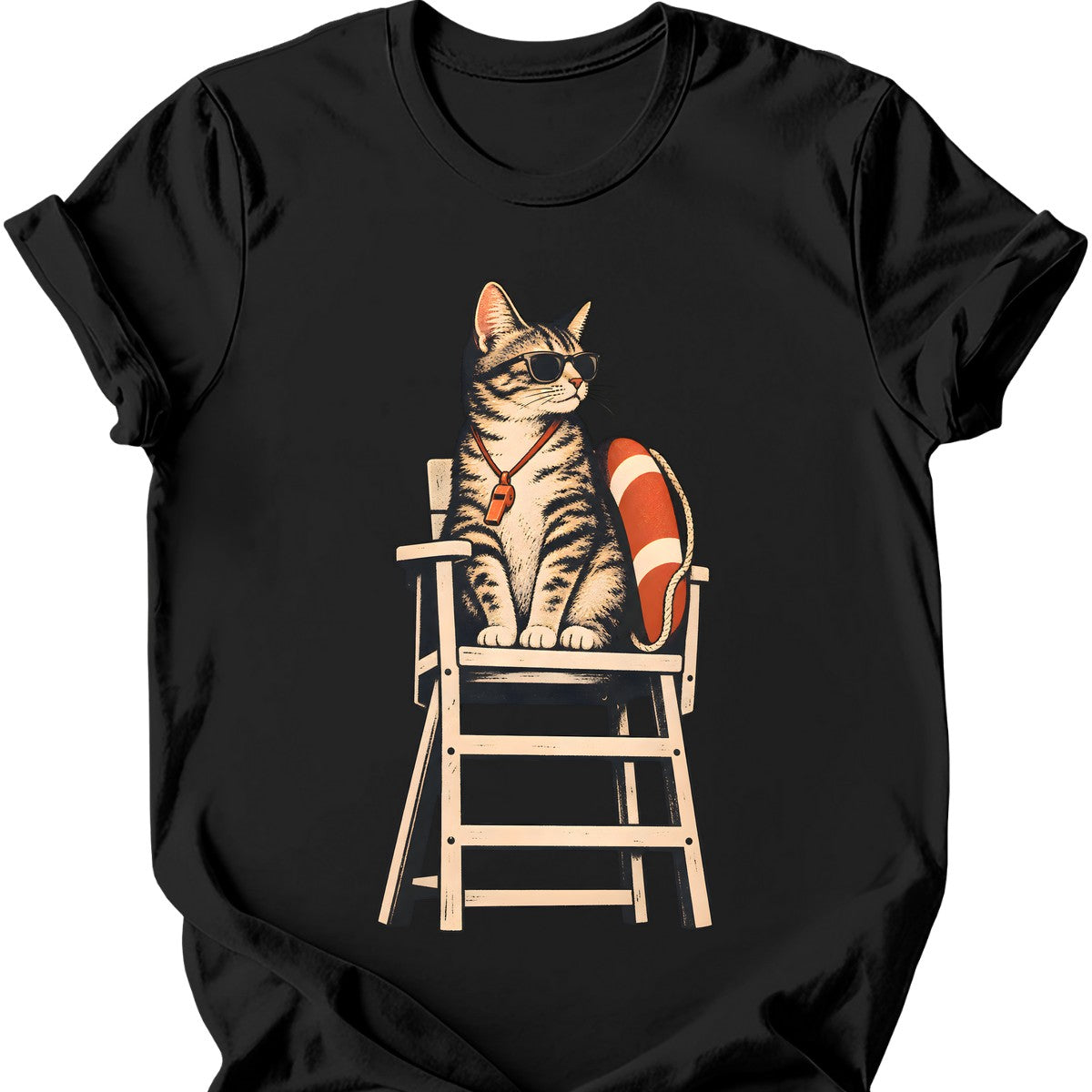Lifeguard Cat T-Shirt — Black