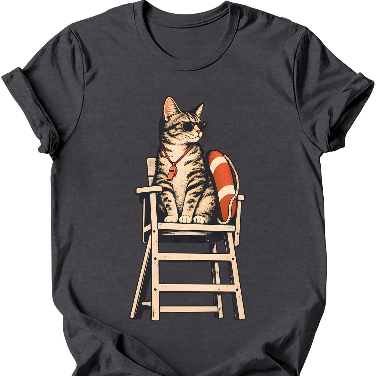 Lifeguard Cat T-Shirt — Dark Heather