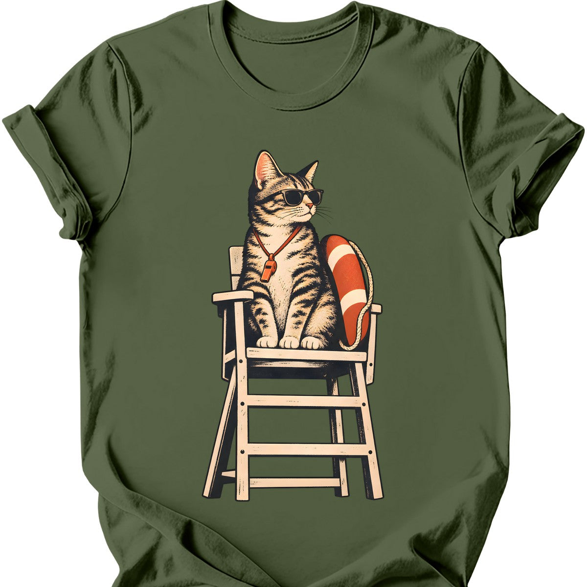 Lifeguard Cat T-Shirt — Military Green