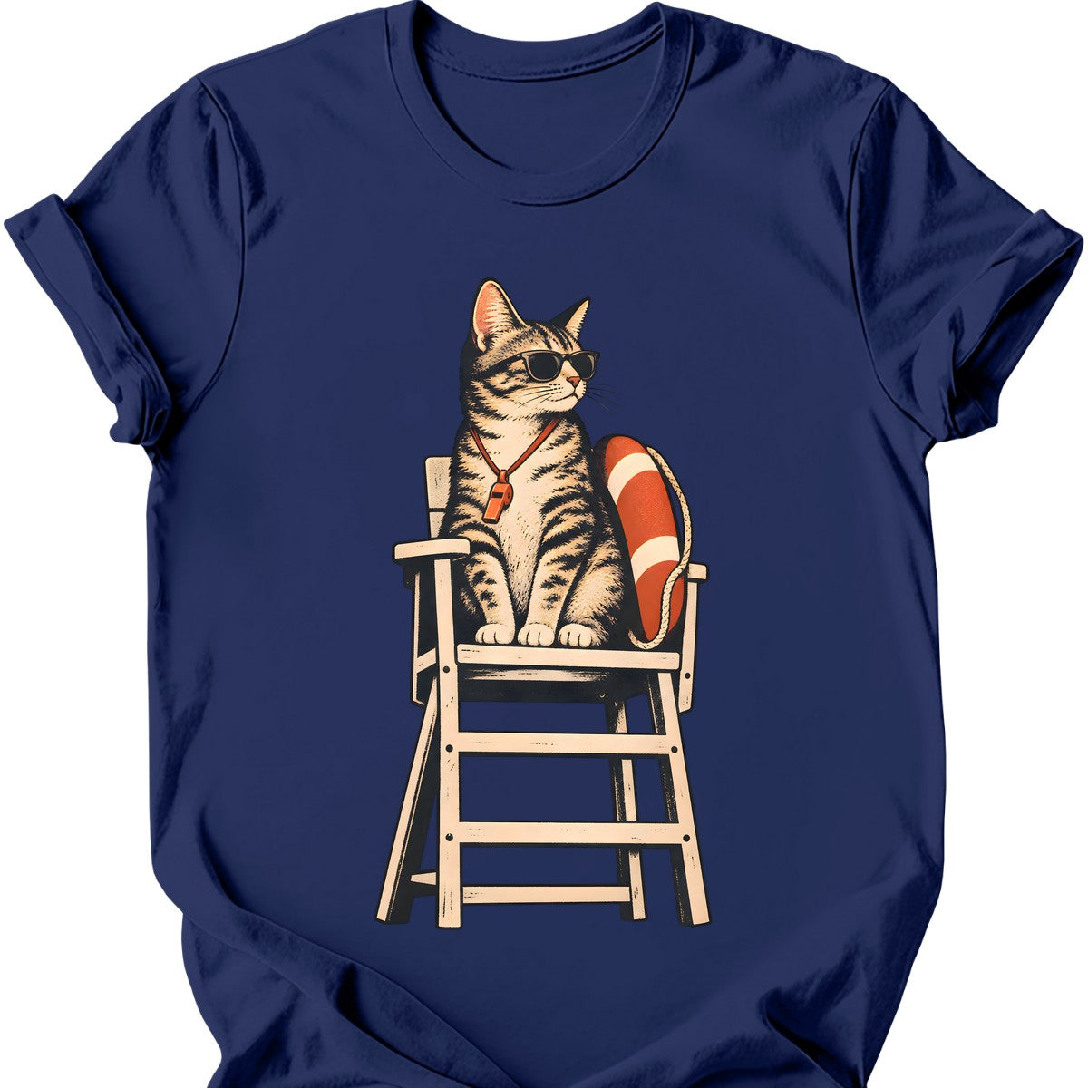 Lifeguard Cat T-Shirt — Navy