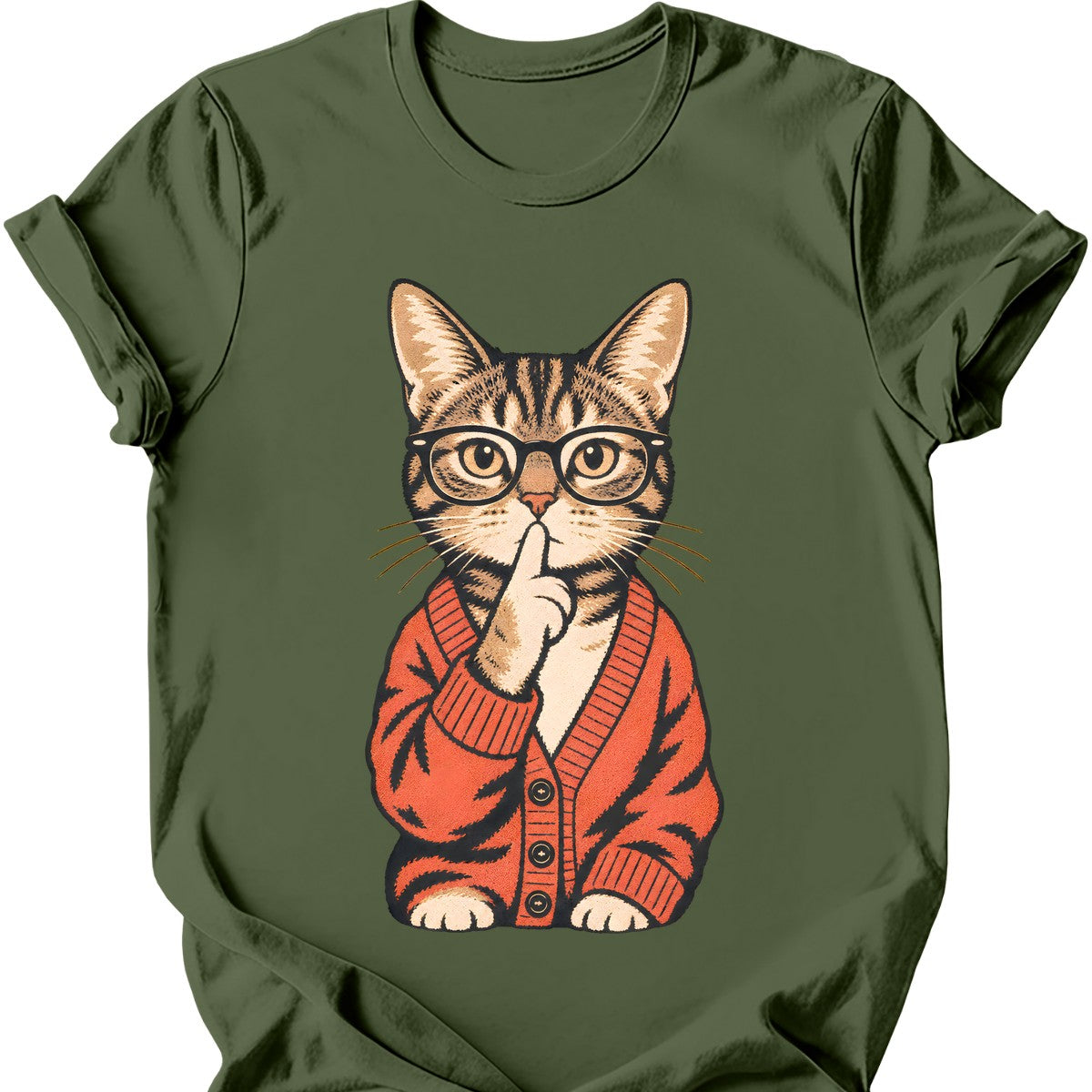 Librarian Cat T-Shirt — Military Green