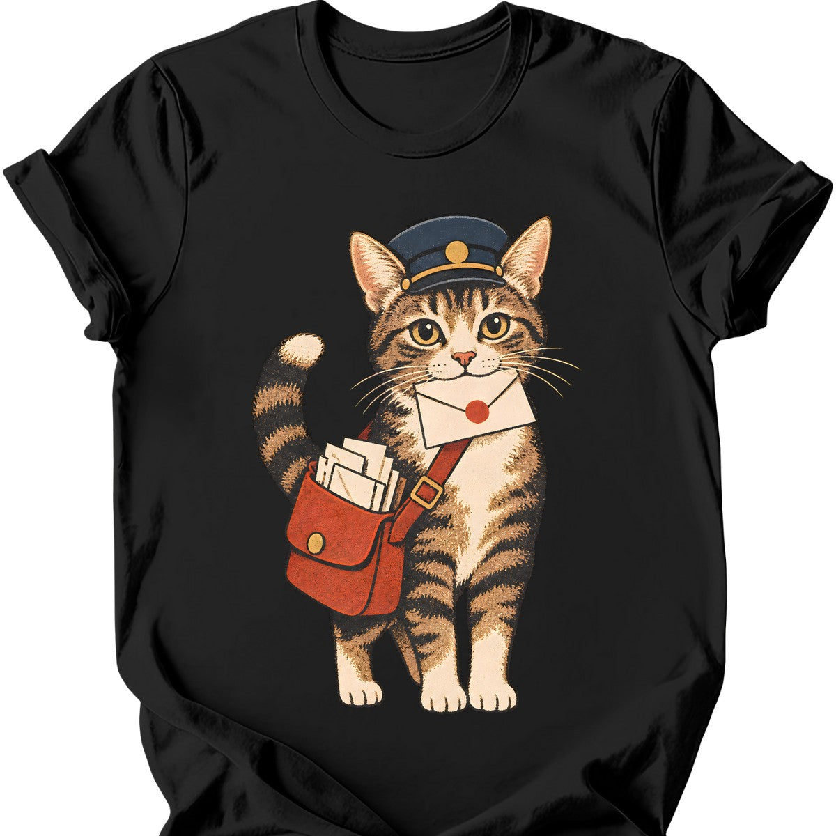 Mail Carrier Cat T-Shirt — Black